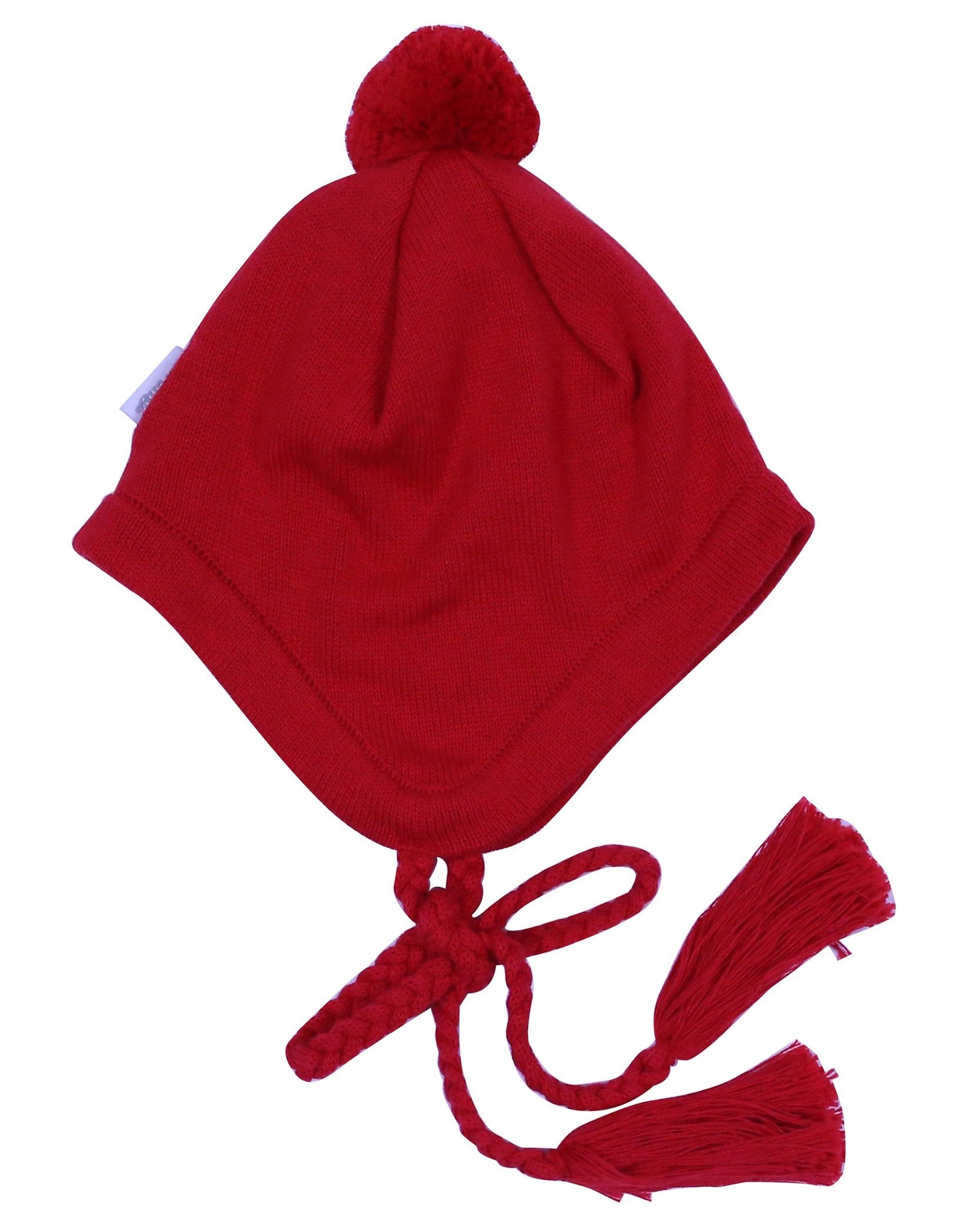 Lined Knit Beanie with Tassels Red