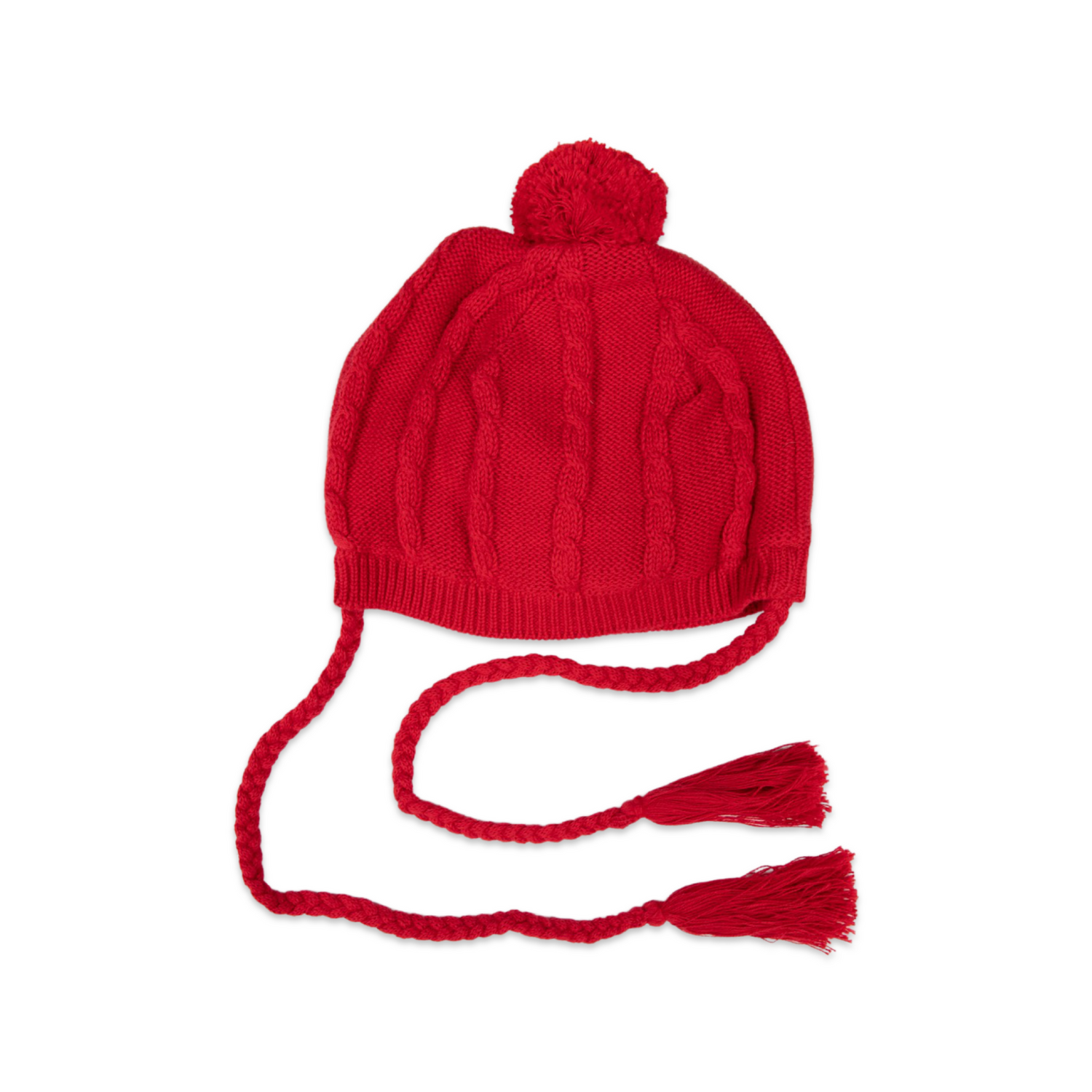 Textured Knit Beanie with Tassels Red