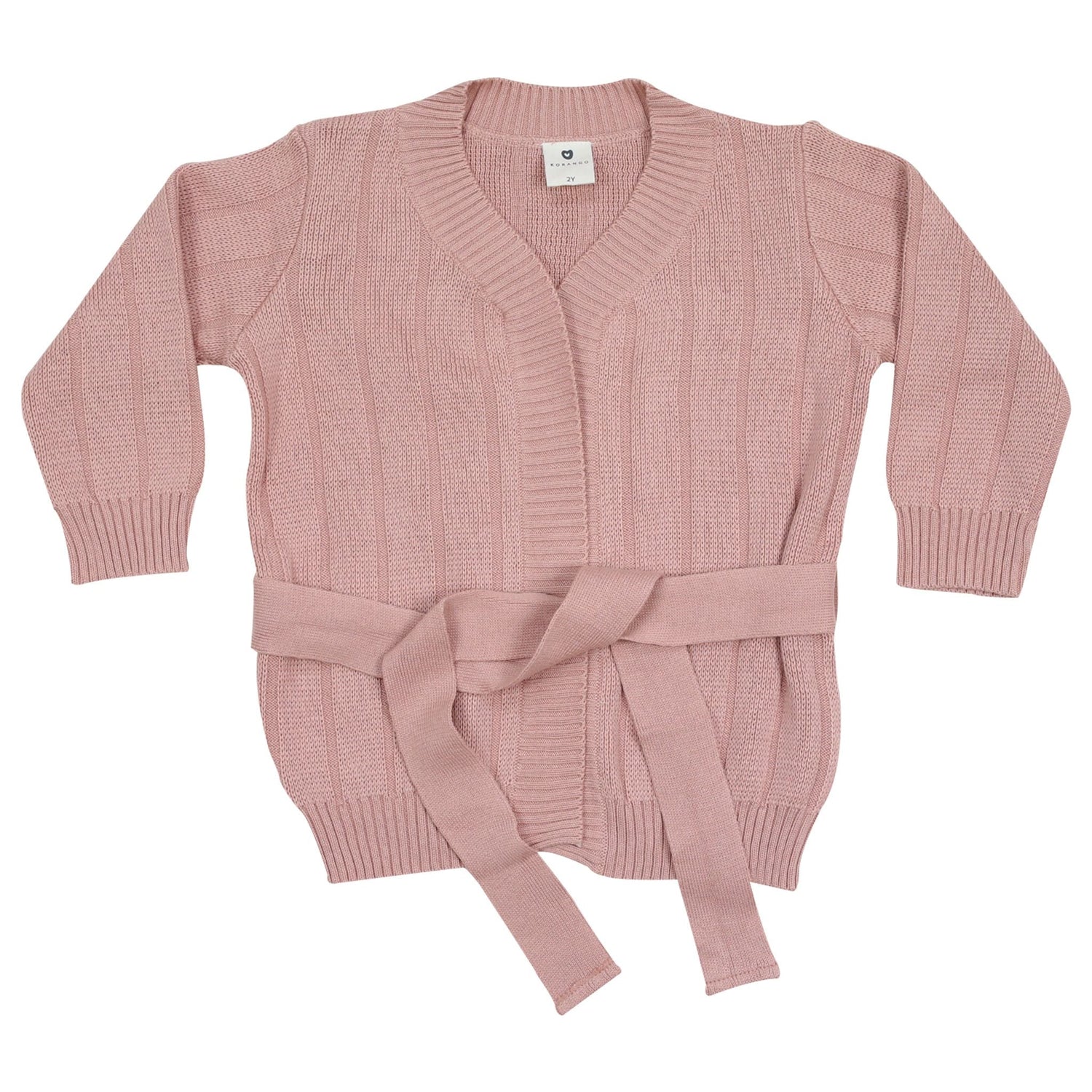 Cable Knit Cardigan with Tie Pink
