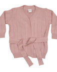Cable Knit Cardigan with Tie Pink