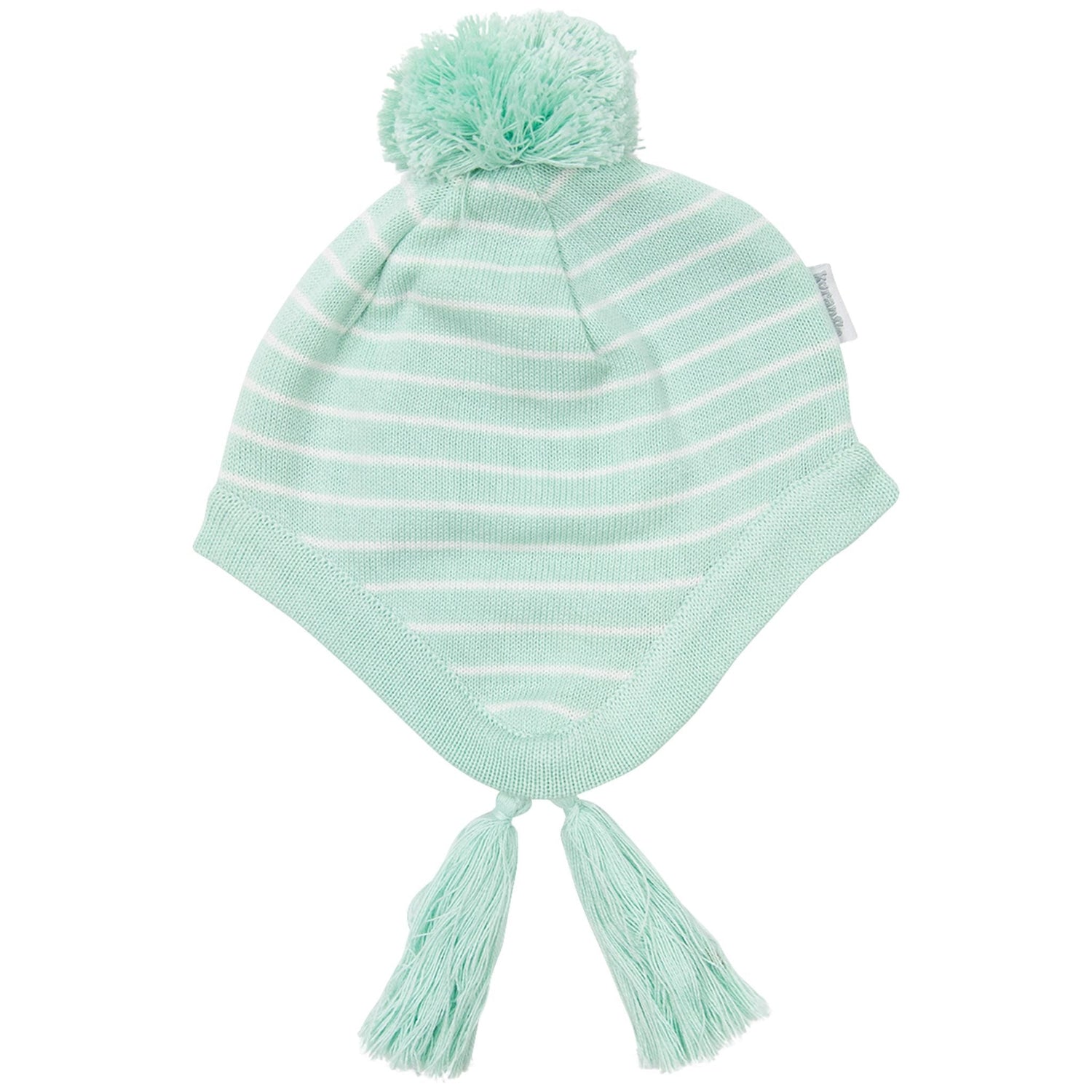 Knit Beanie Mint Stripe with Tassels