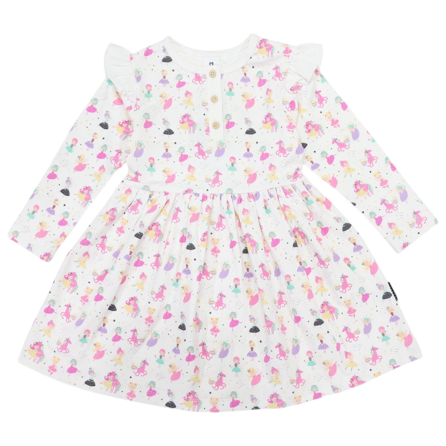 Dancing Unicorn Print Dress Cream