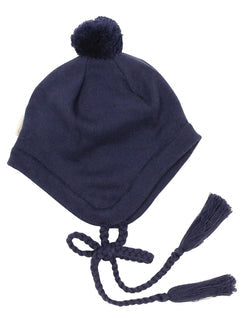 Lined Knit Beanie with Pom Pom Navy