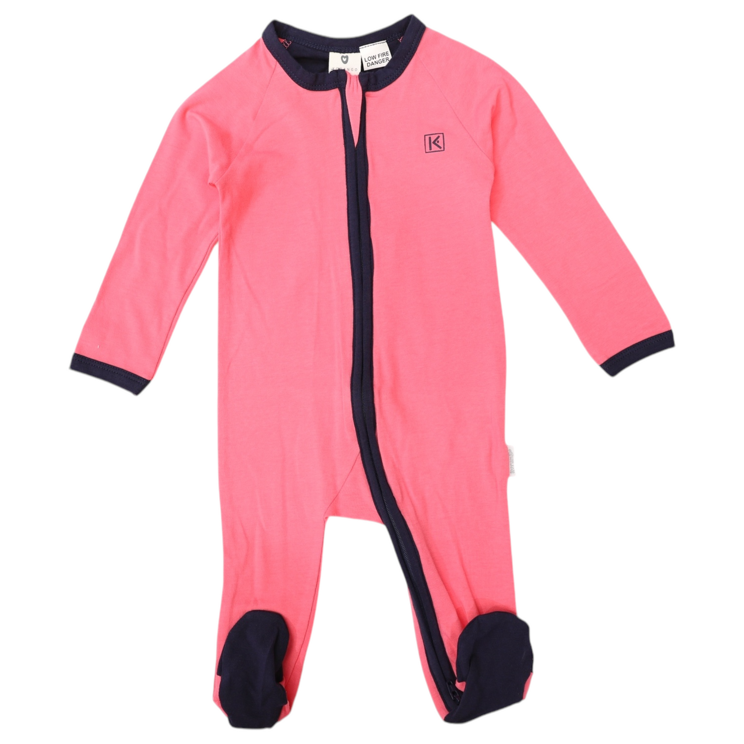 Cotton Stretch Long Sleeve Romper with Zip - Pink/Navy