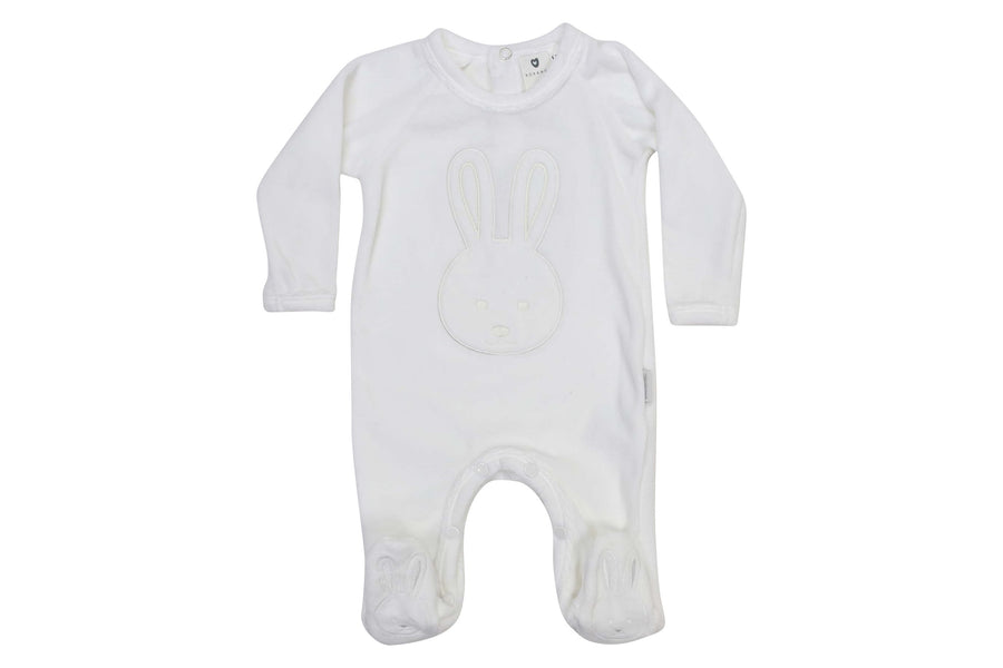 Velour Romper with Bunny Applique White