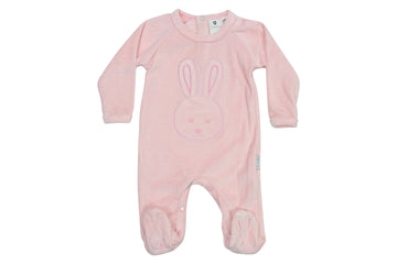 Velour Romper with Bunny Applique Pink