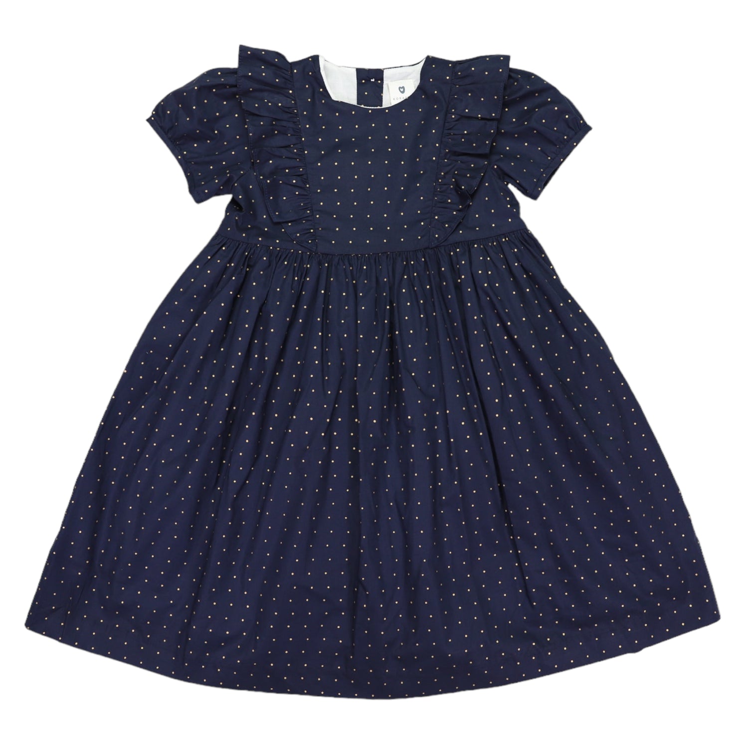 Cotton Poplin Gold Spot Frill Dress Navy