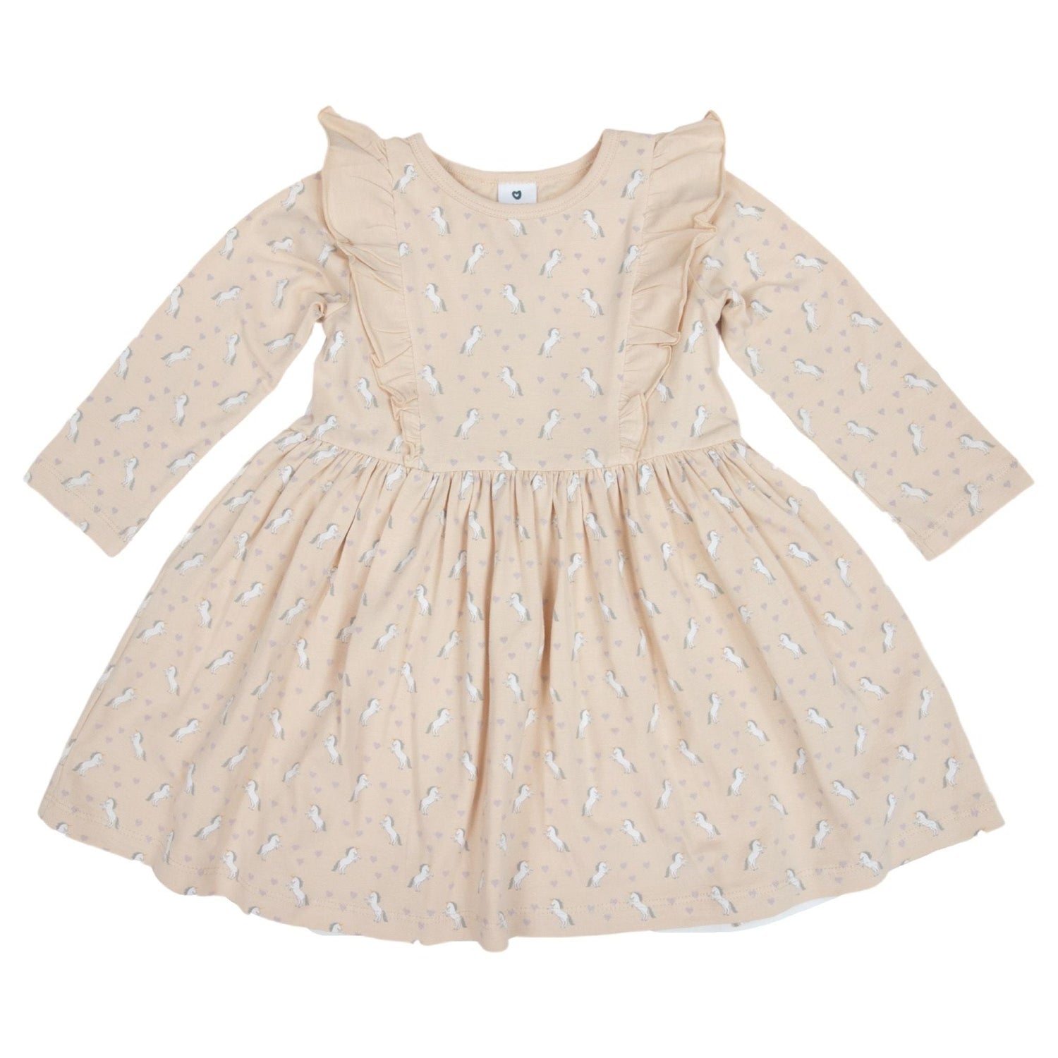 Unicorn Cotton Frill Long Sleeve Dress Ivory