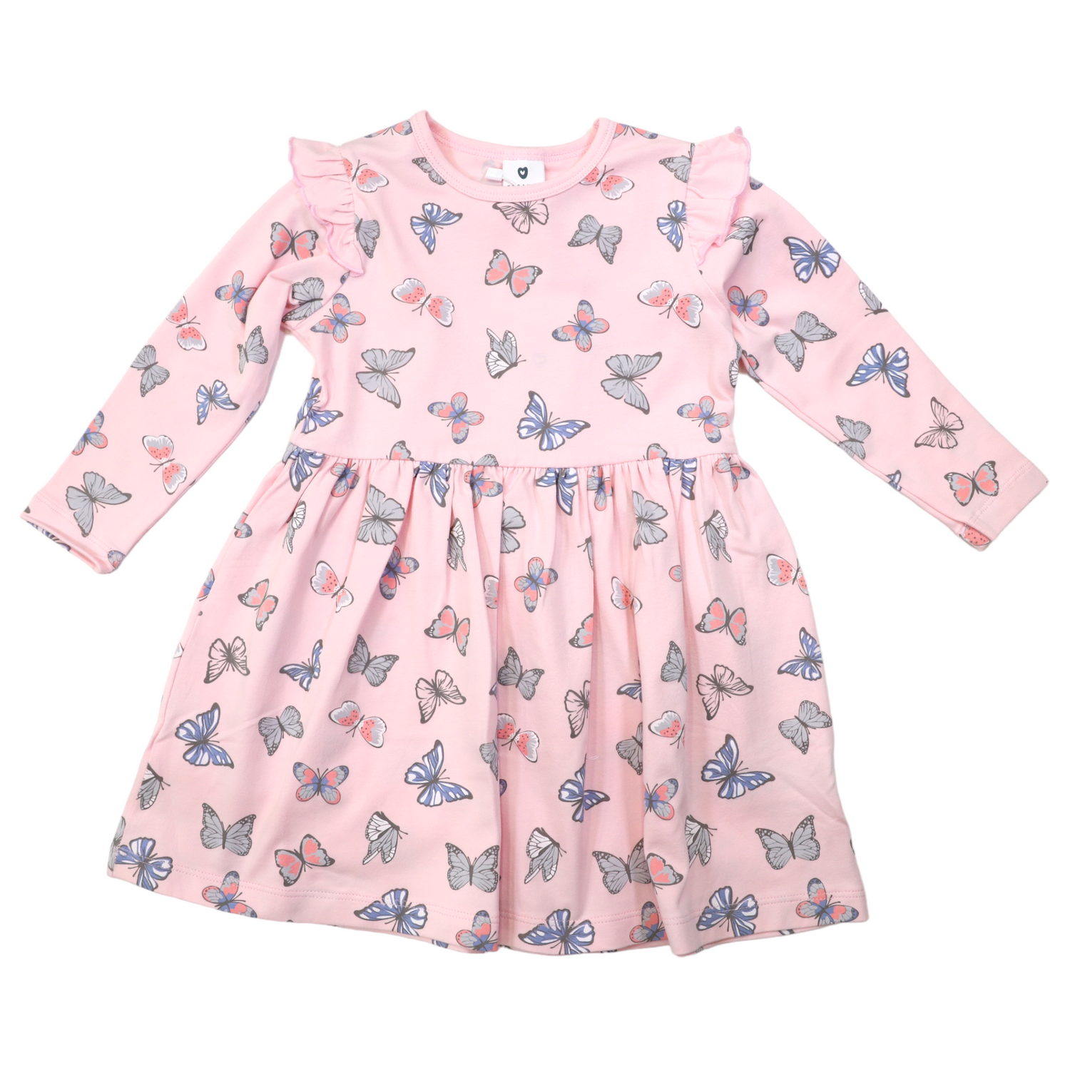 Butterfly Print Long Sleeve Dress Fairytale Pink