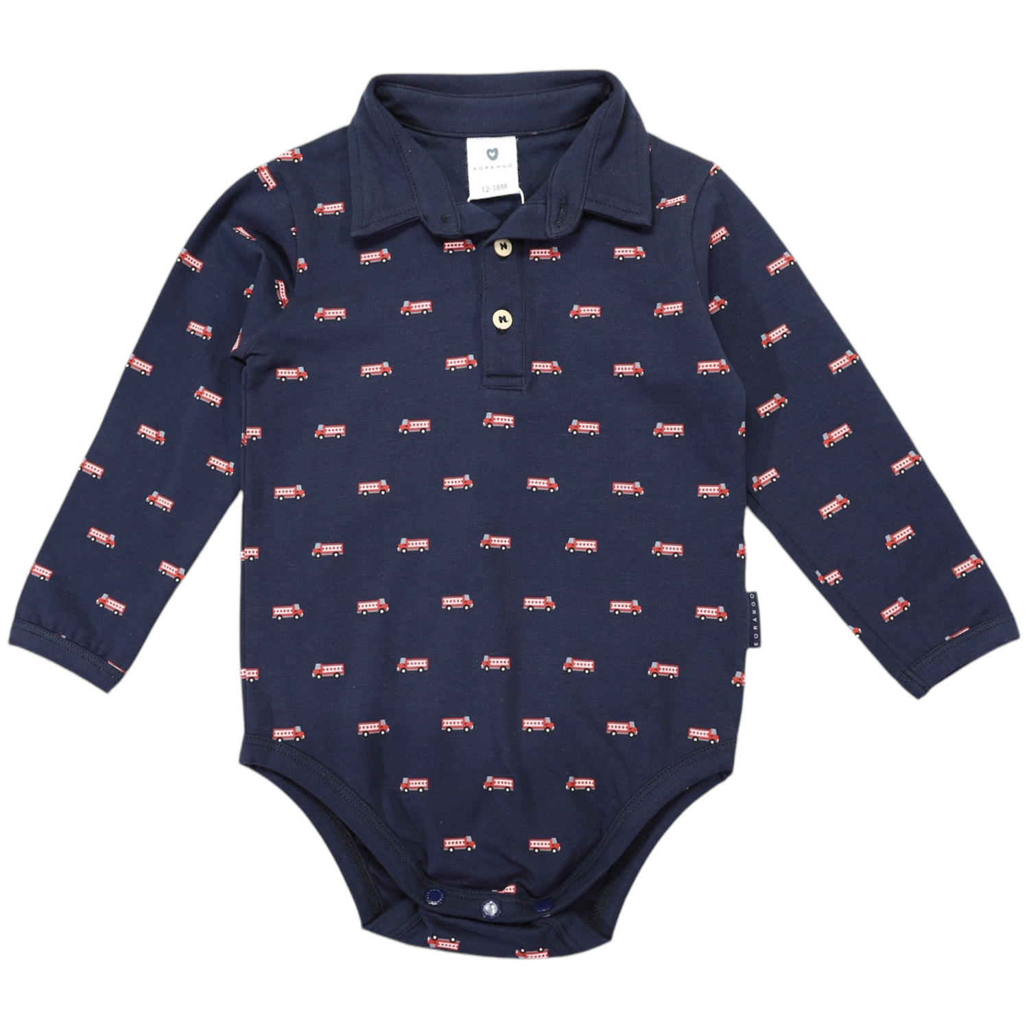 Fire Truck Print Collared Bodysuit Navy