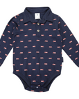 Fire Truck Print Collared Bodysuit Navy
