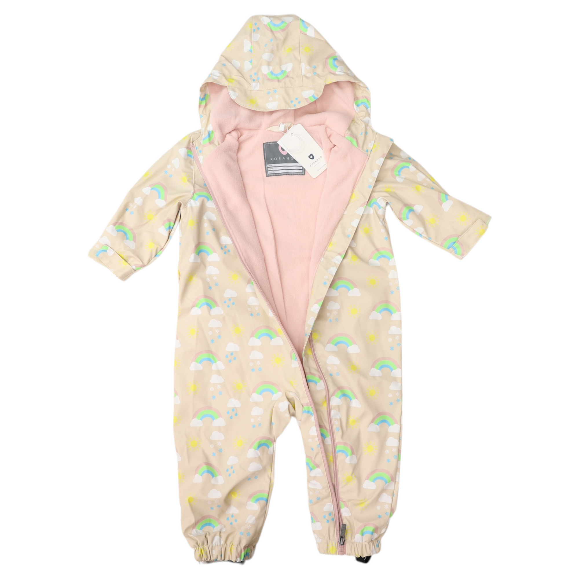 Sunshine &amp; Rainbows Polar Fleece Lined Zip Rain Suit Tapioca