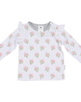 Long Sleeve Top With Flower Print White