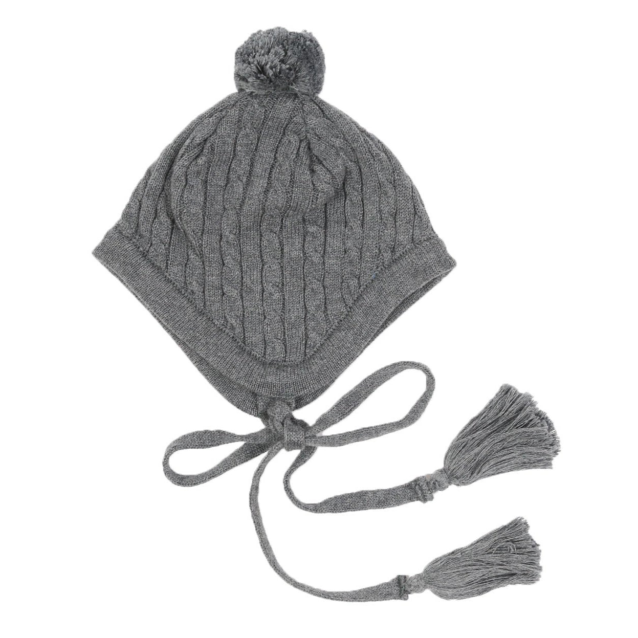 Cable Knit Beanie Charcoal with Tassels