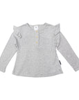 Soft Cotton Modal Button Down Frill Top Grey Marle