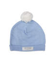Knit Beanie White with Blue Pom