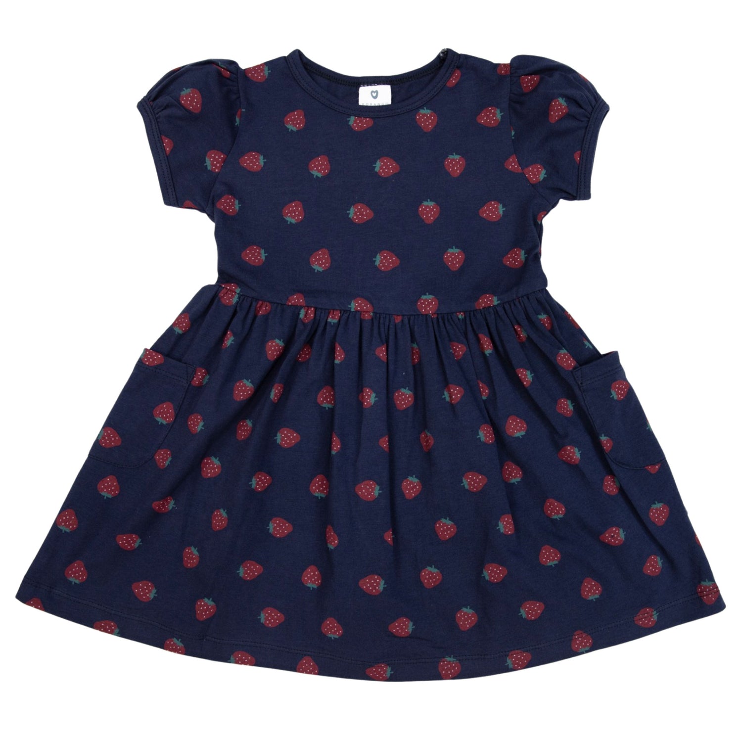 Strawberry Print Cotton Dress Navy