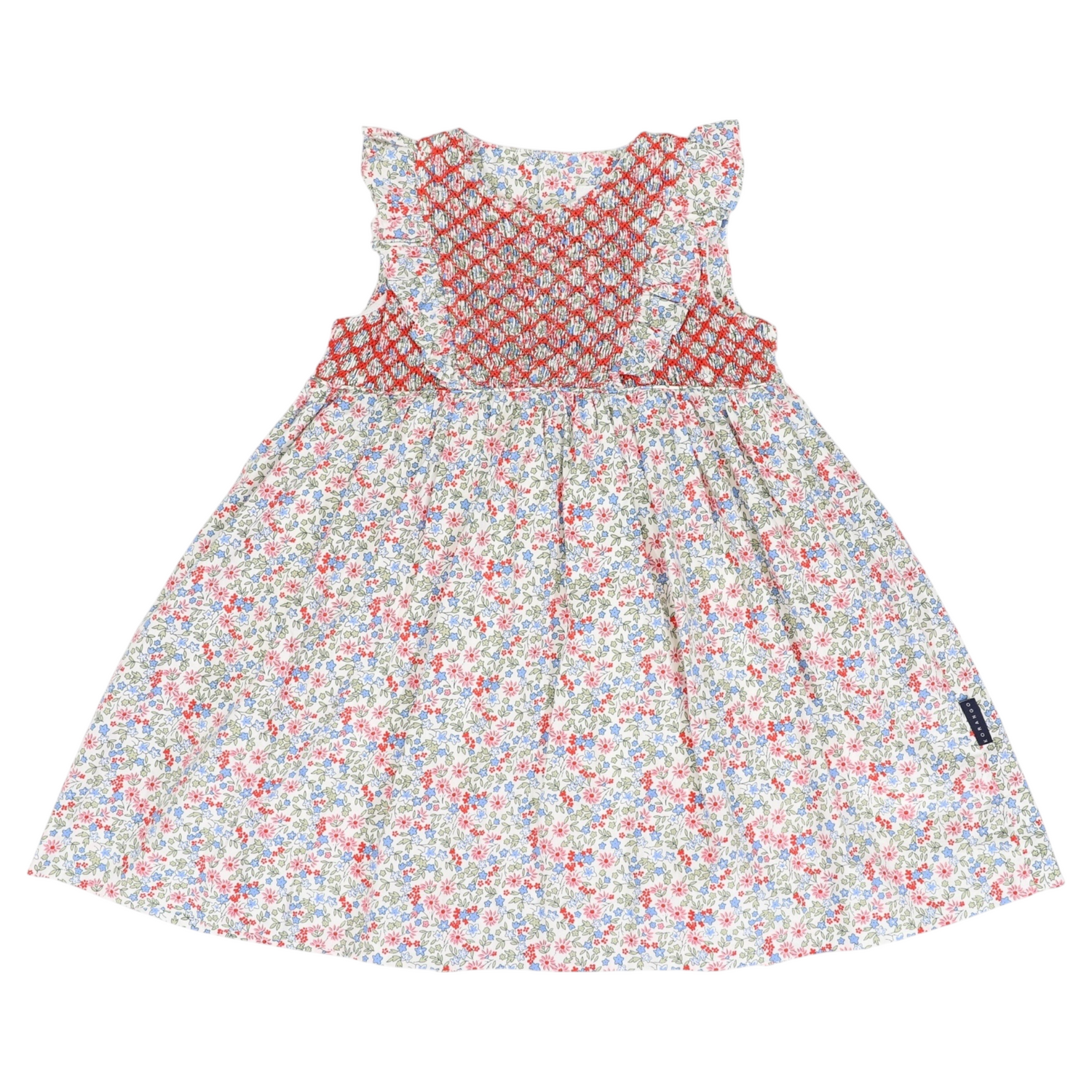Frill Smocked Dress Red Floral