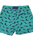Shark Print Quick Dry Recycled 4 Way Stretch Boardies Green