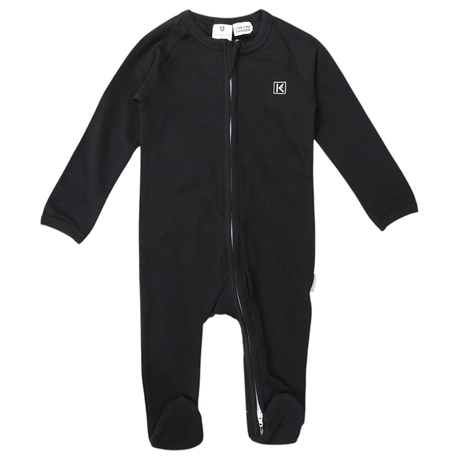 Cotton Stretch Long Sleeve Romper with Zip - Black