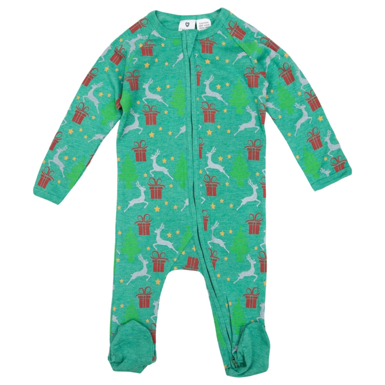 Pyjamas Cotton Modal Xmas Long Sleeve Zip Romper Green