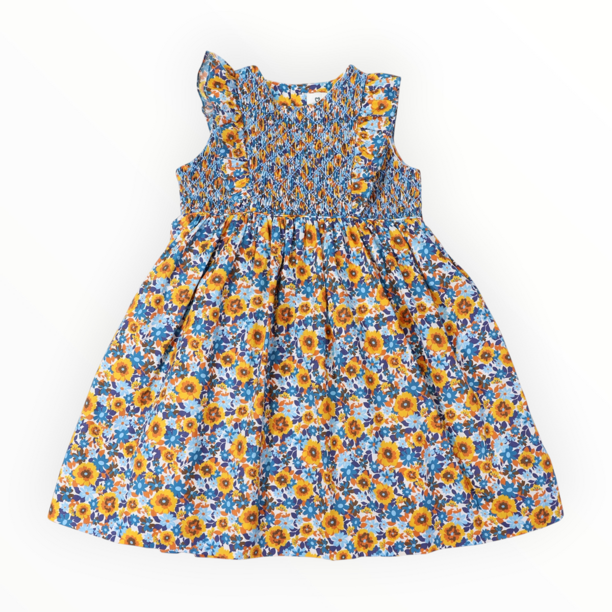 Bold Smocked Floral Dress Blue