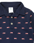 Fire Truck Print Collared Bodysuit Navy