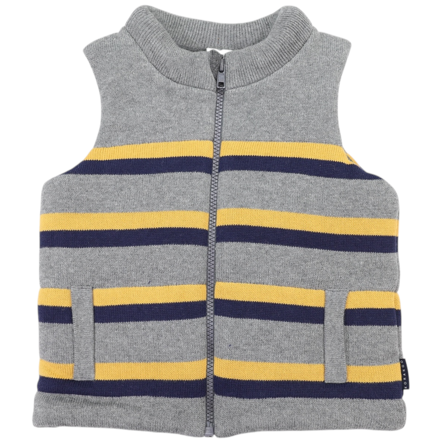 Padded Knit Striped Vest with Zip Charcoal
