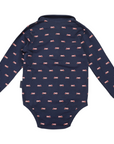 Fire Truck Print Collared Bodysuit Navy