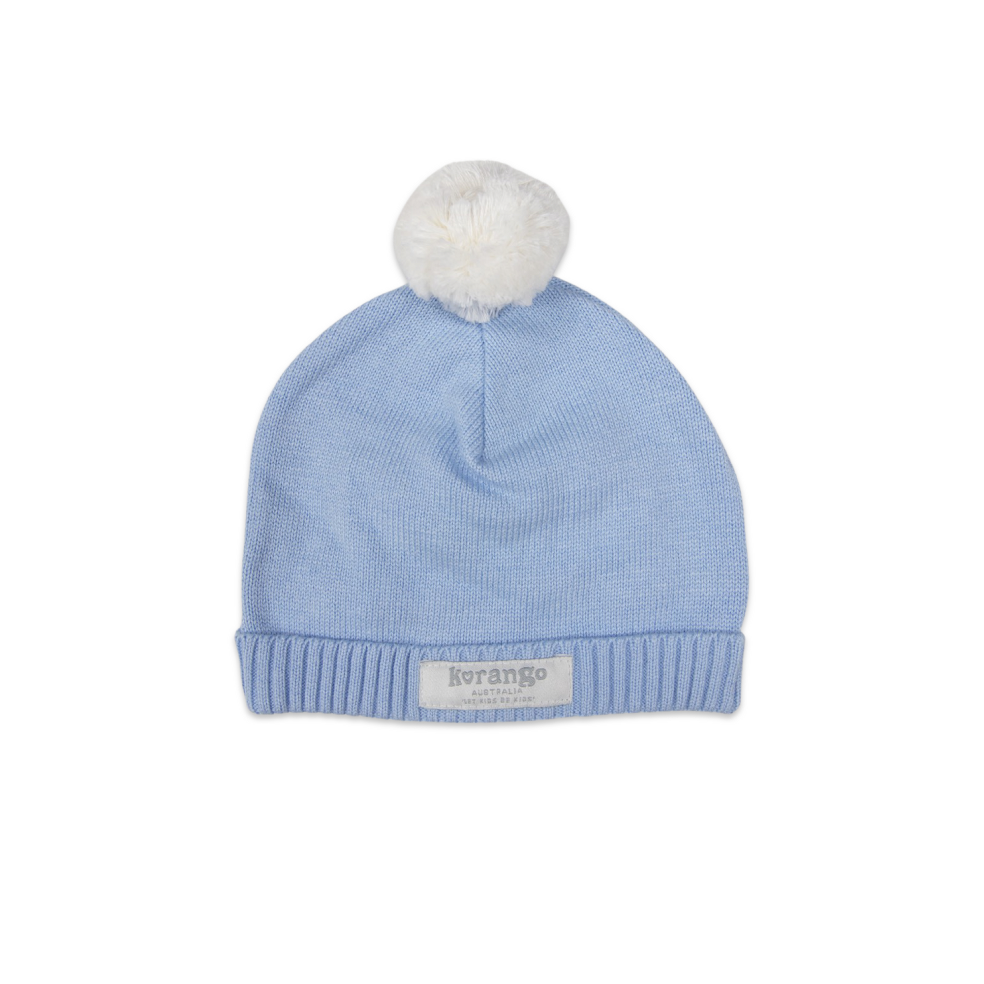 Knit Beanie White with Blue Pom
