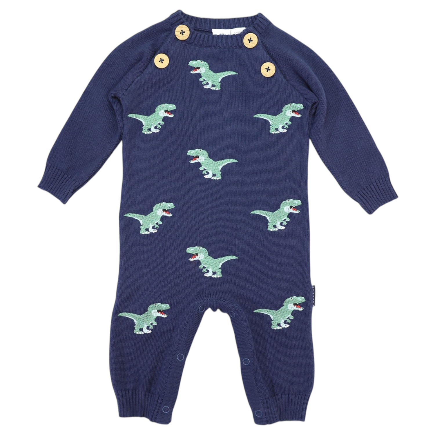 T-REX Embroidered Knit Onesie Navy
