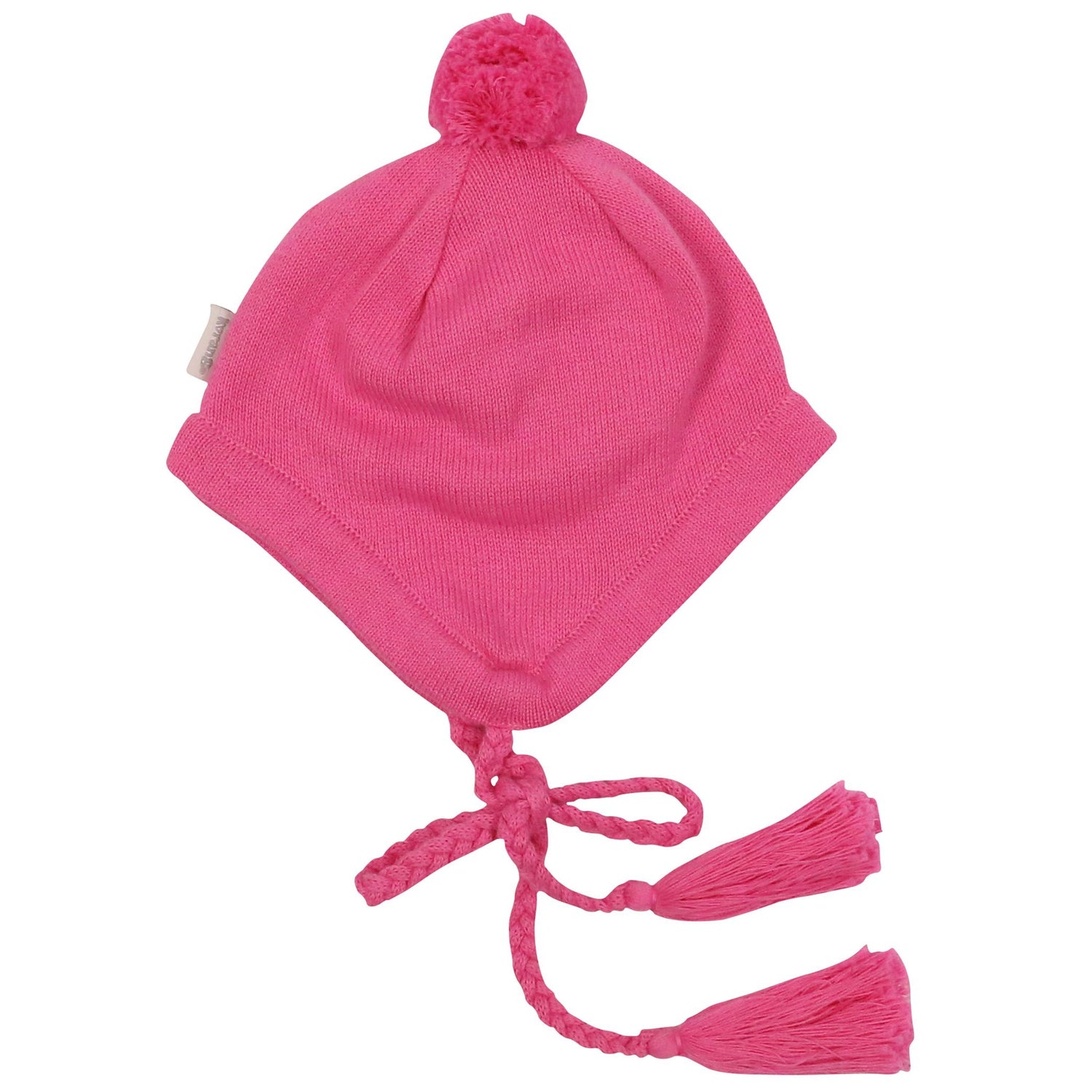 Lined Knit Beanie with Tassels Pink