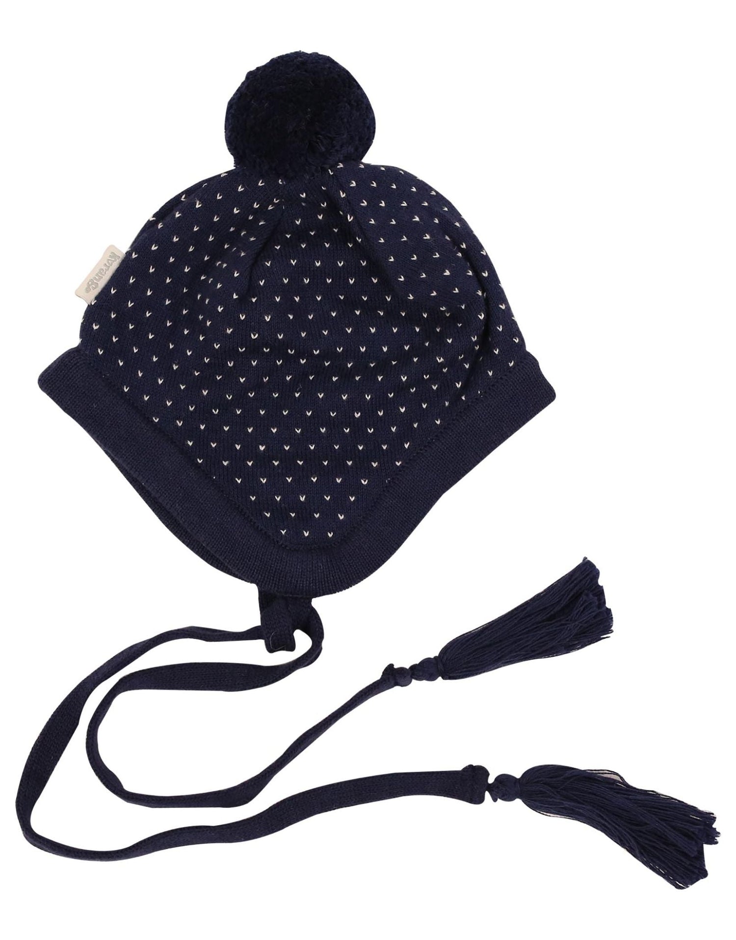 Knit Beanie Navy with White Embroidery