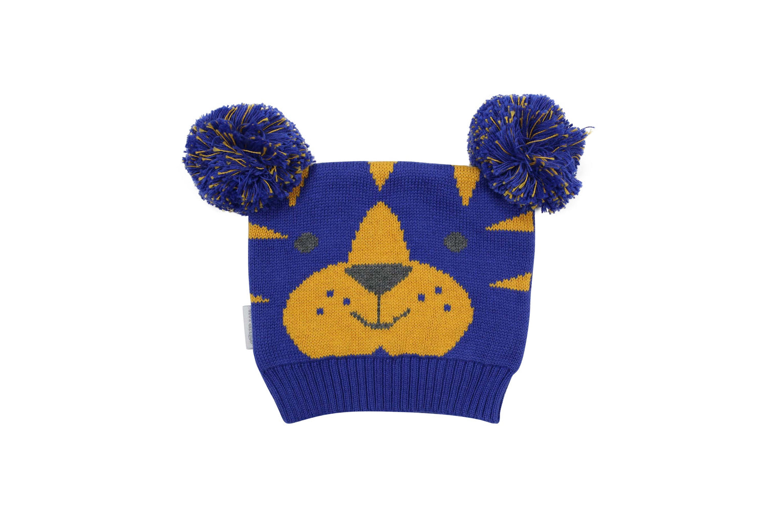 Tiger Beanie with Pom Poms Blue
