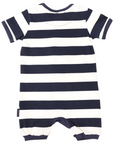 Stripe Short Sleeve Zip Romper Navy Stripe