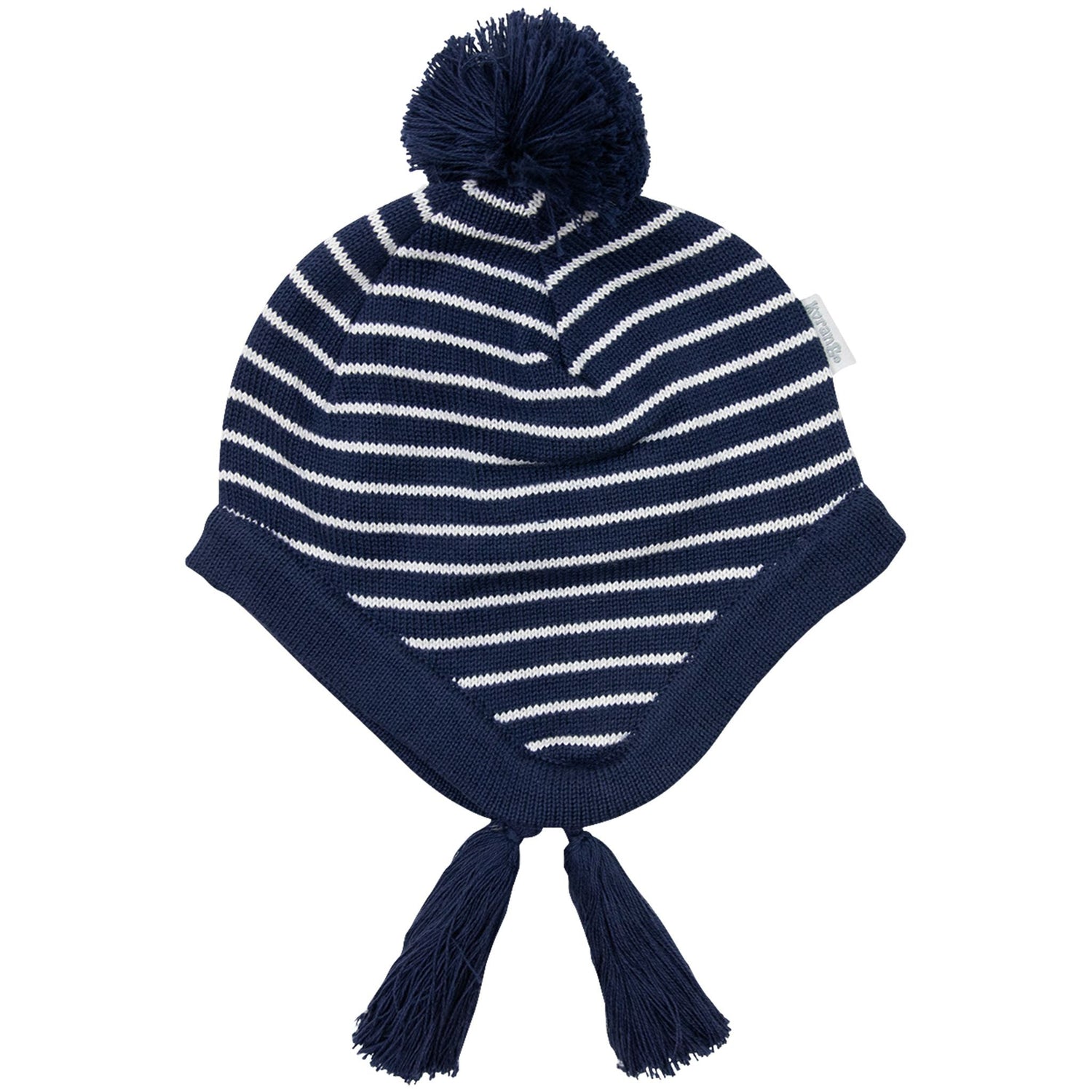 Striped Knit Beanie Navy with Tassels