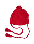 Textured Knit Beanie with Tassels Red