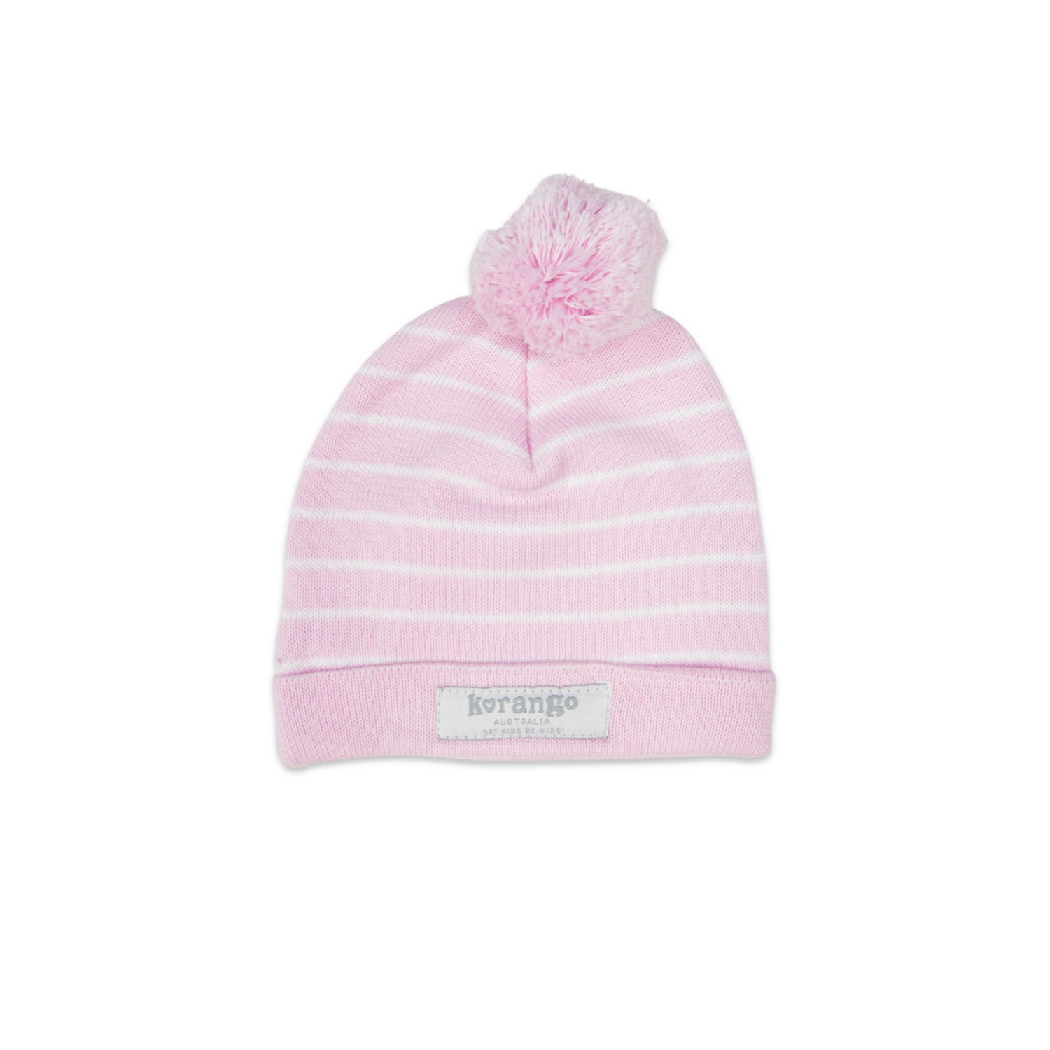 Striped Knit Beanie with Pom Pink