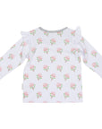 Long Sleeve Top With Flower Print White
