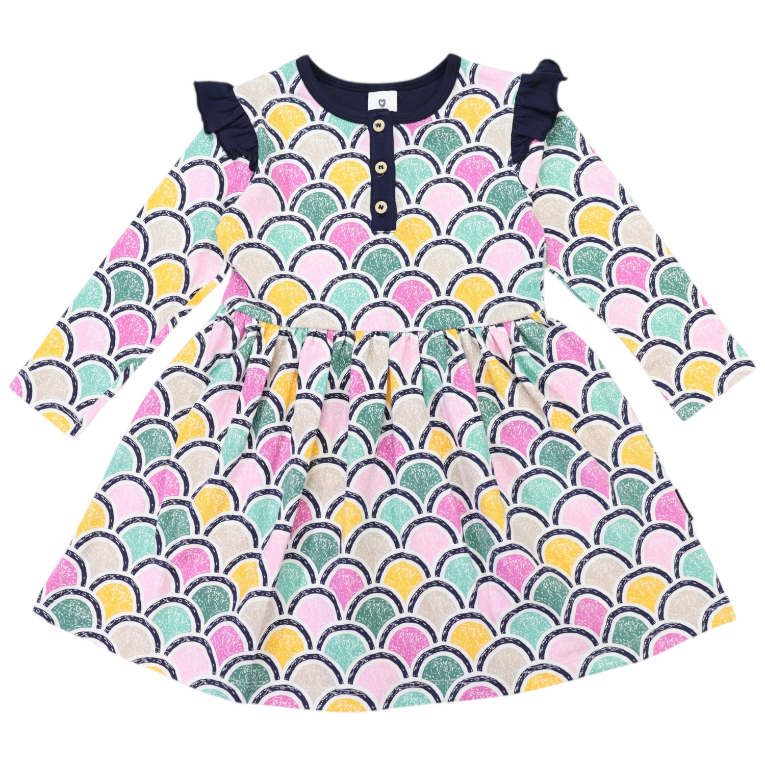 Arch Frill Print Dress Green