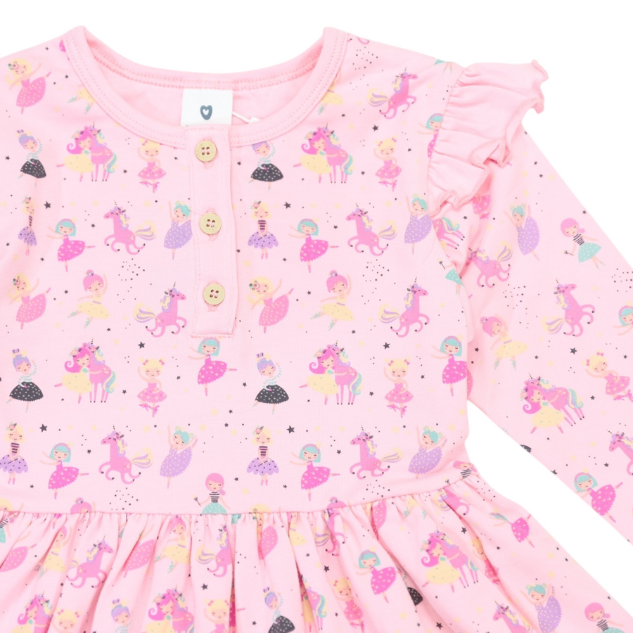 Dancing Unicorn Print Dress Pink