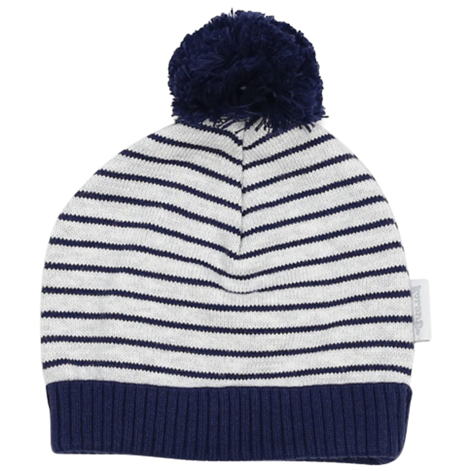 Striped Knit Beanie with Pom Pom Navy