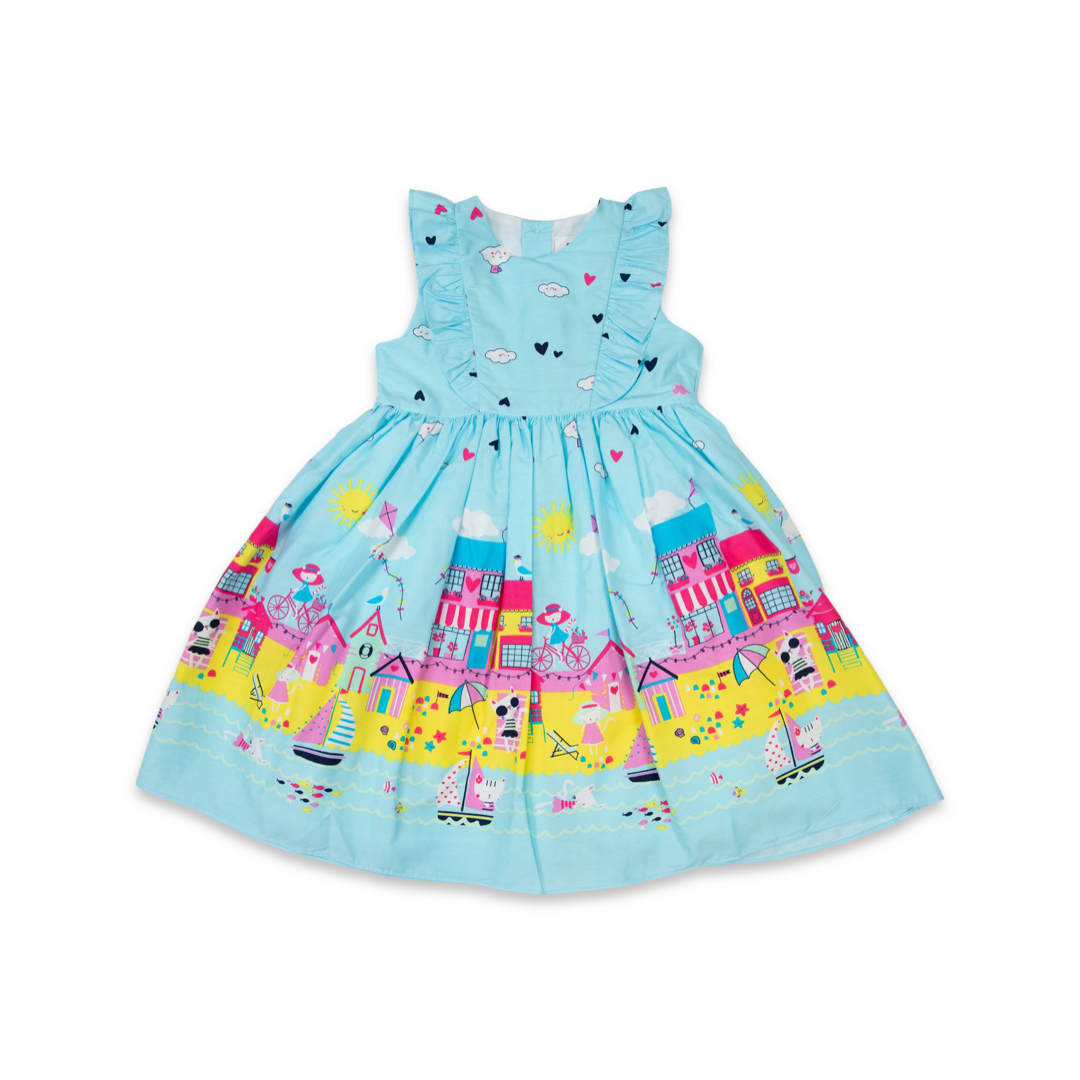 At the Beach Frill Dress Blue