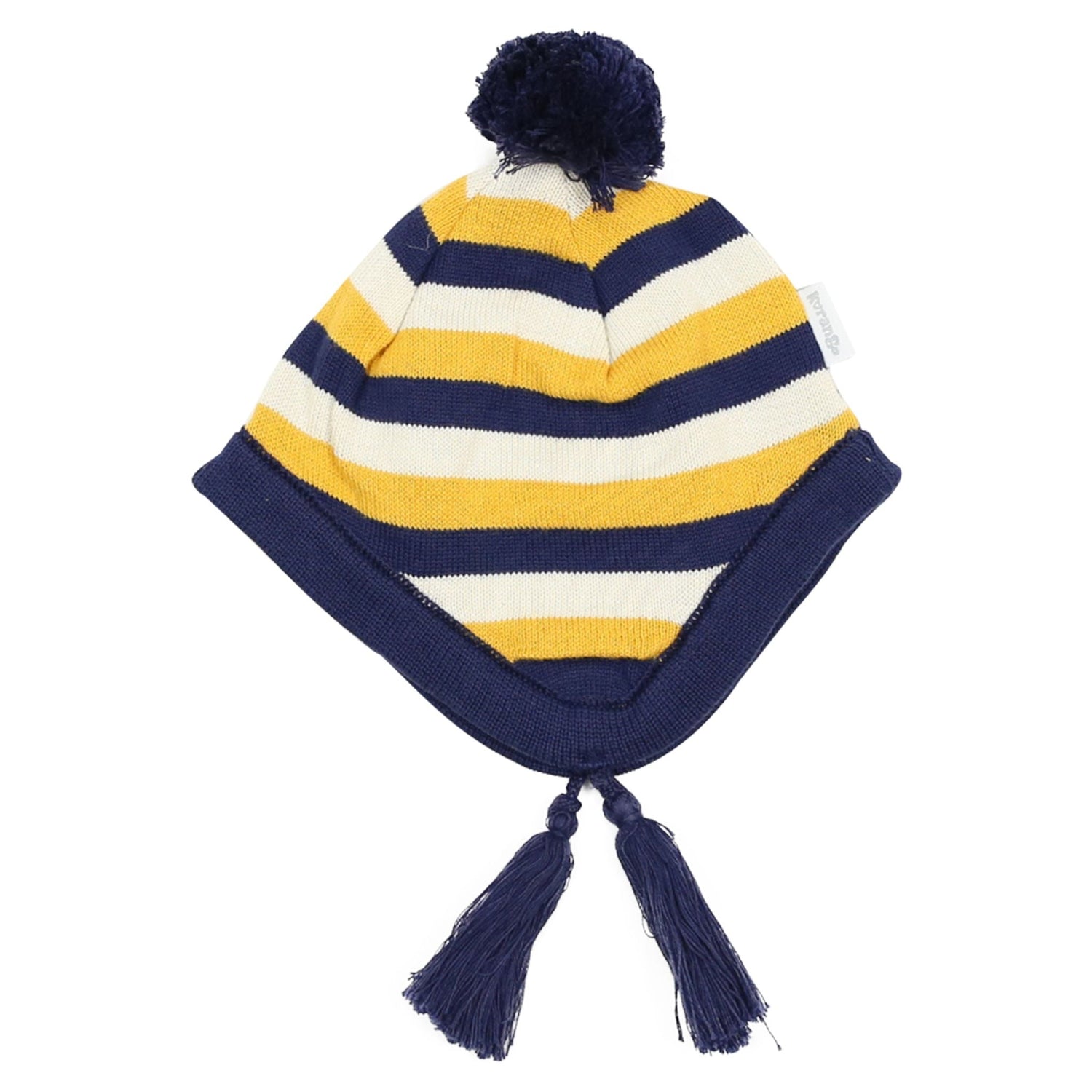 Striped Knit Beanie Mustard & Navy