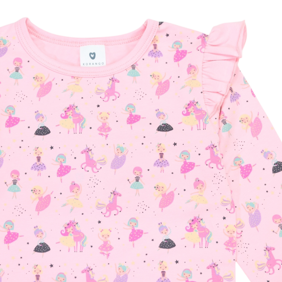 Dancing Unicorn Frill Print Tee Pink