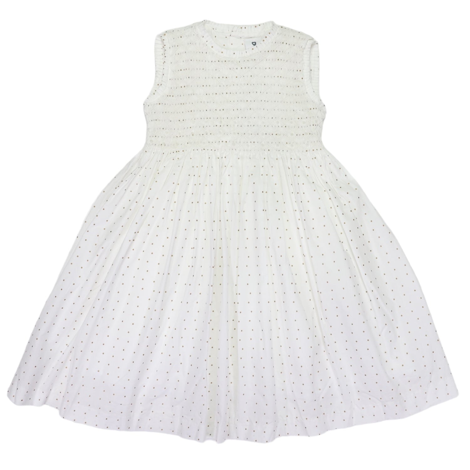 Gold Spot Cotton Poplin Smocked Dress White