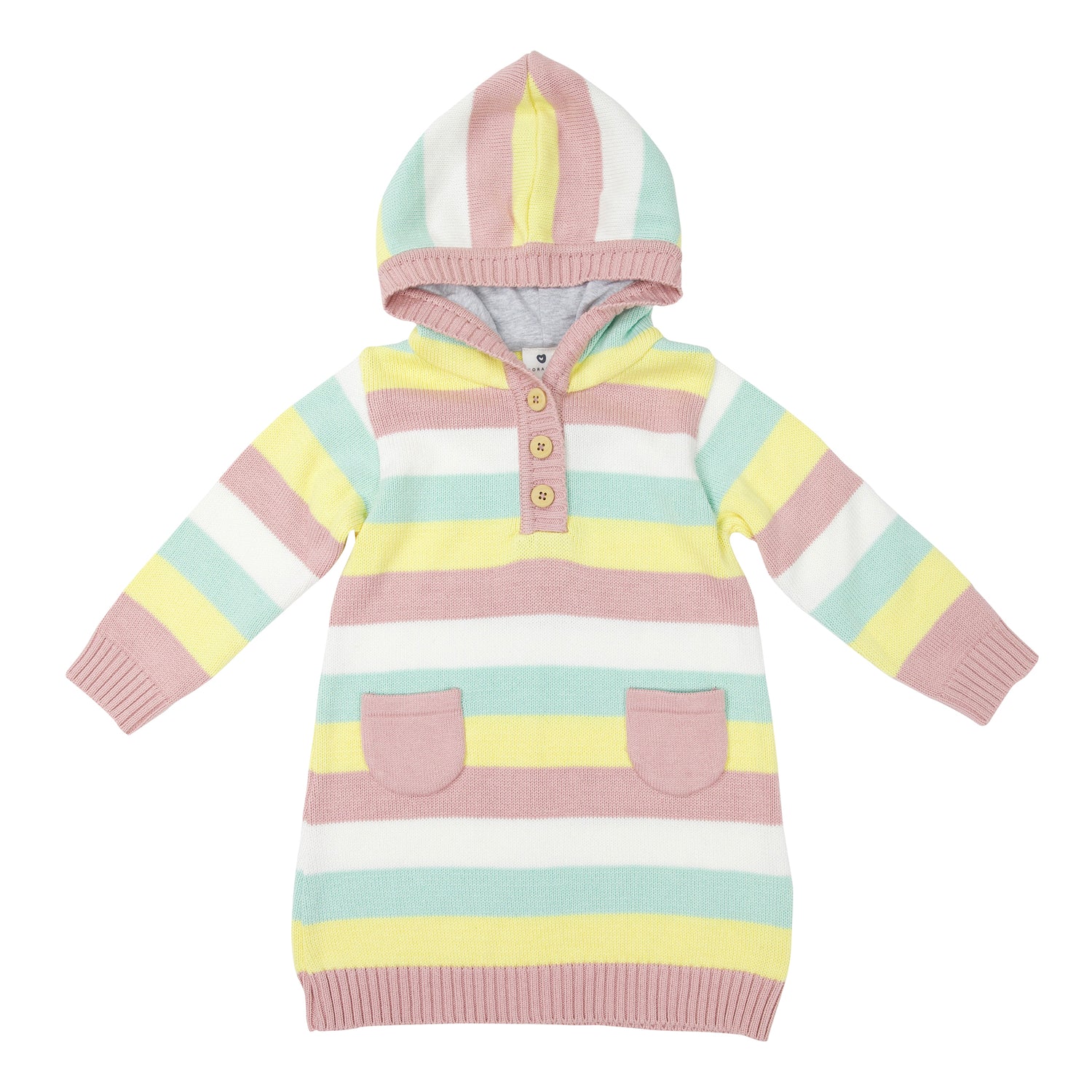 Stripe Hooded Knit Dress White