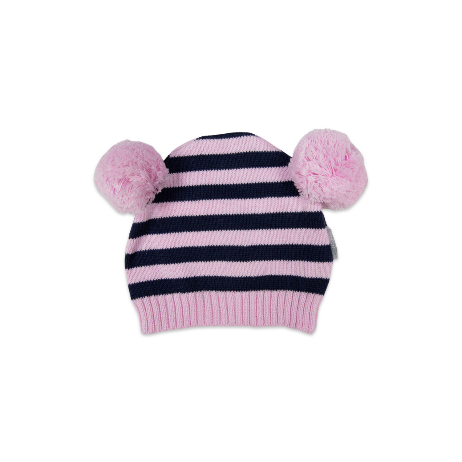 Stripe Knit Beanie with Pom Poms Pink