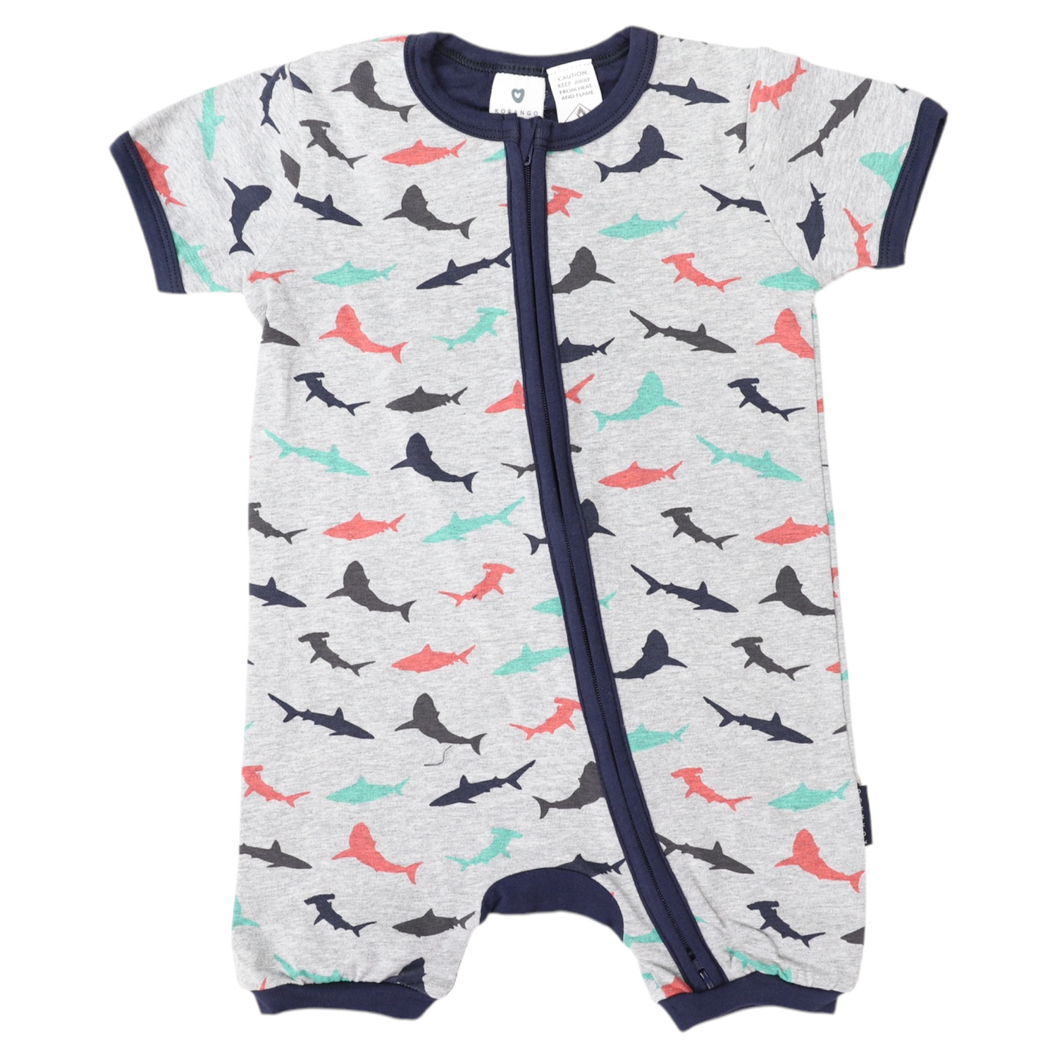 Shark Print Short Sleeve Romper Grey Marle