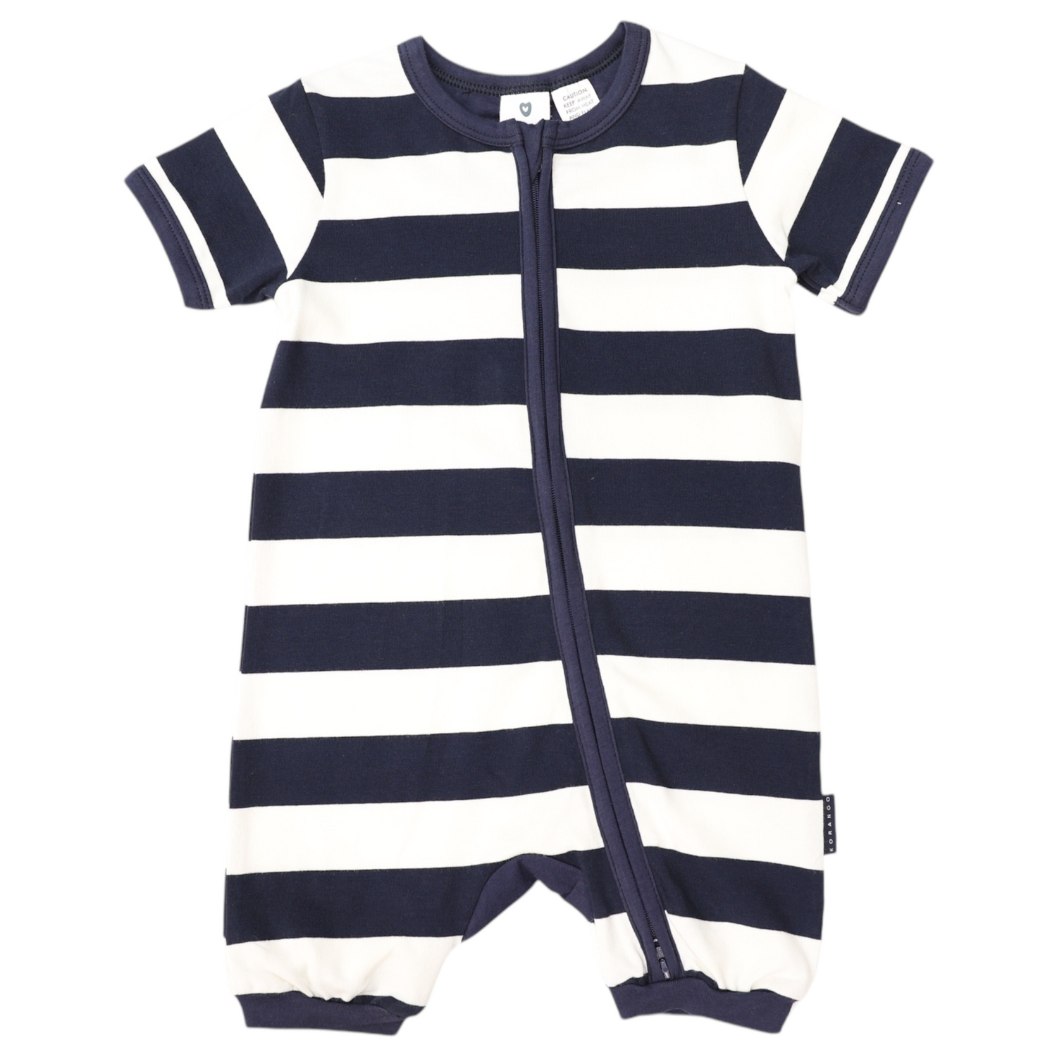 Stripe Short Sleeve Zip Romper Navy Stripe